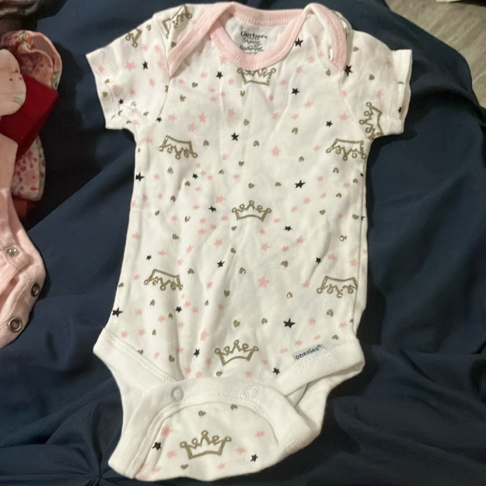 Carter's Pink and Gold Crown Print Baby Onesie
